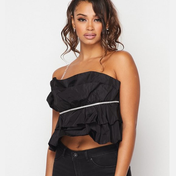 Rhinestone Belt Ruffle Crop Top - Picture 3 of 5